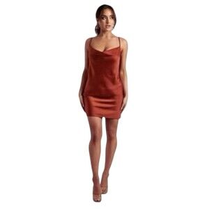 Meshki Tabitha Orange Red Satin‎ Slip Cowl Neck Mini Dress Xs